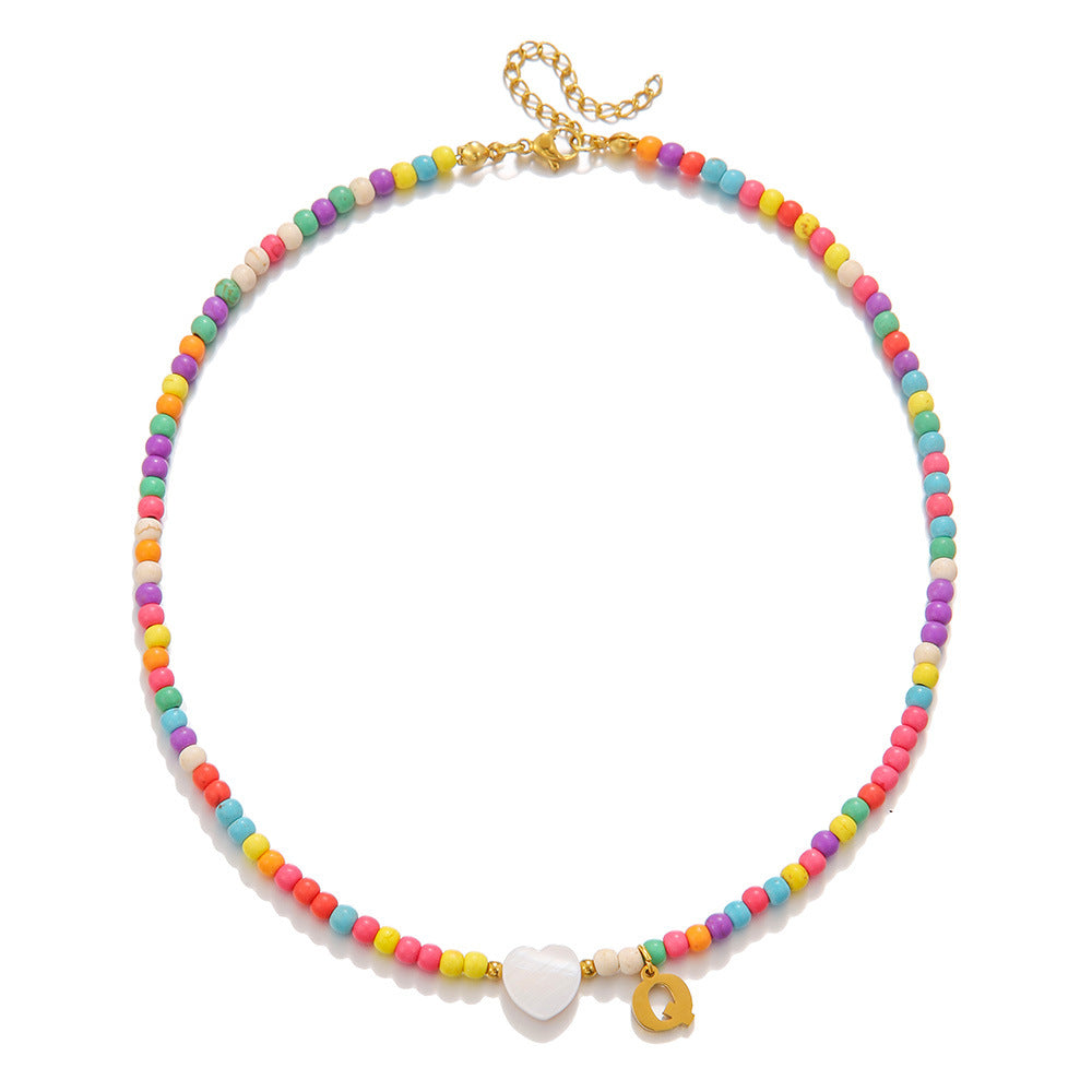 Wholesale stainless steel letter necklace mixed color turquoise shell love clavicle chain DIY hot fashion necklace